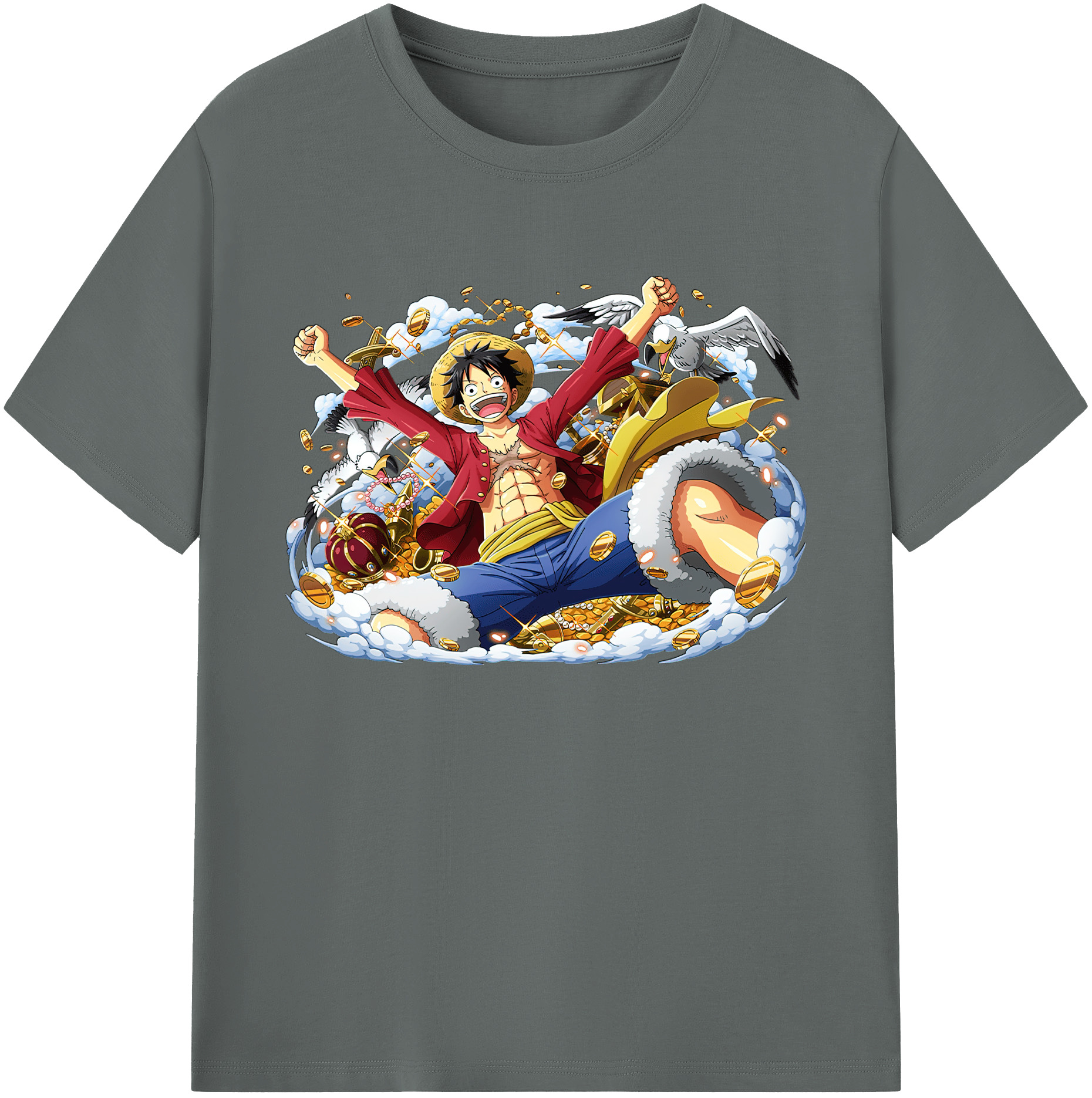 ワンピース モンキー・D・ルフィ ONE PIECE Monkey D. Luffy 綿100％ メンズ半袖Tシャツ｜肌触りやわらか＆通気性